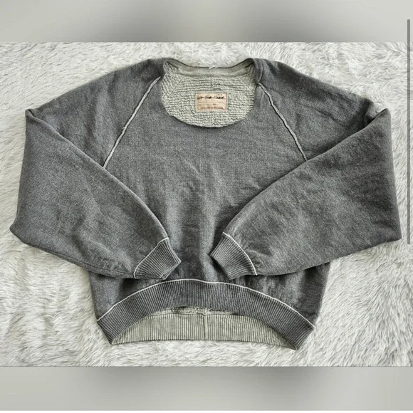 We The Free Gray Pullover Sweatshirt with Contrast Stitching - Picture 3 of 4